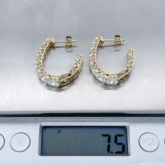 Vintage JD Sterling Silver 925 Gold Tone Cubic Zirconia Hoop Earrings - Picture 7 of 7
